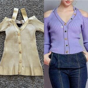 NWT AS by DF medium gold Cara Knit Top cold shoulder stretch blouse sustainable